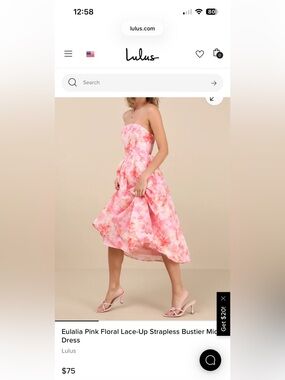 New Lulus Eulalia Pink Floral Lace Up Strapless Bustier Midi Corset Size Small